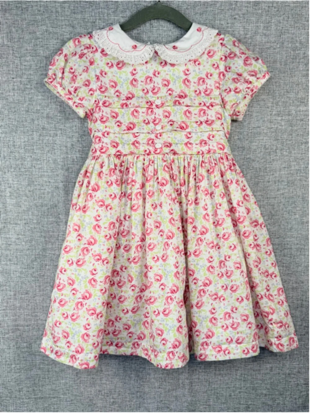 Girls BEATRICE & GEORGE Dress White Pink Floral 4T Peter Pan Collar
